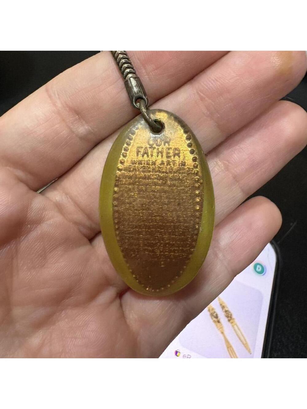 Our Father Prayer Pendant Women OS Gold Amber Good Vintage Religious